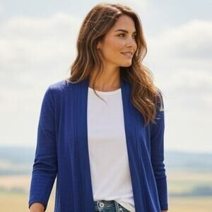 Peter Nygard Cardigan Sweater Womens XL Blue Linen Cotton Open Front Lightweight